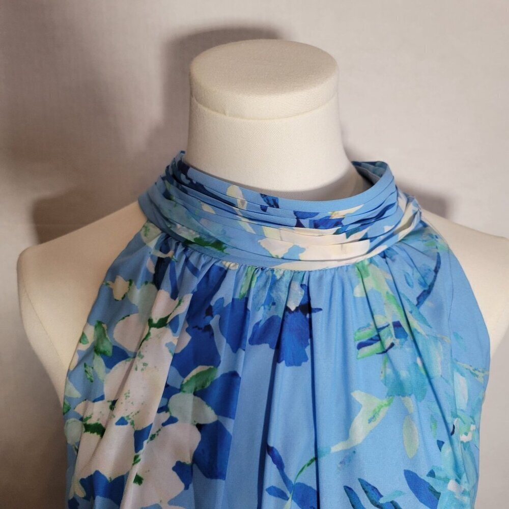 Adrianna Papell Blue Halter Tie Neck Floral Sleeveless Maxi Dress Size 16 - Picture 6 of 11